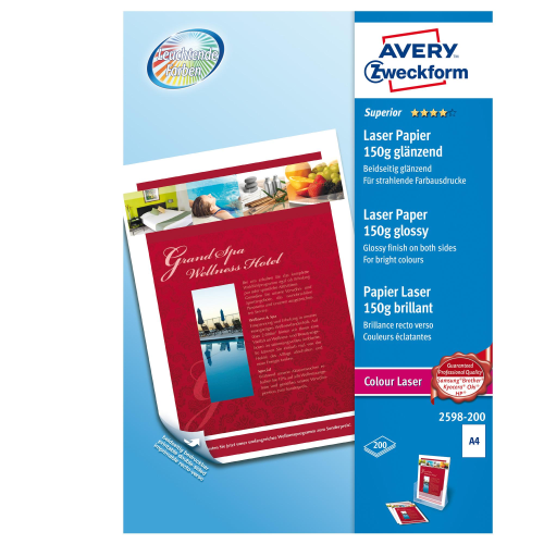 AVERY-ZWECKFORM 1298 200 FOGLI CARTA STAMPANTI LASER 170 GR/M2 FORMATO A4 BIANCO LUCIDO